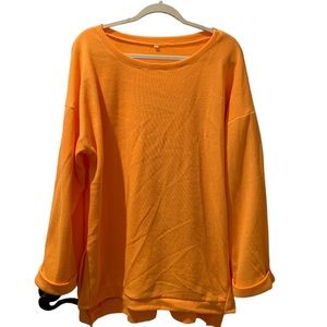Women’s Orange Pull Over Long-sleeve Waffle Weave Top Size 3XL